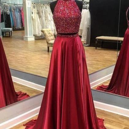 Two Pieces Prom Dresses,red Prom Dresses,beading..