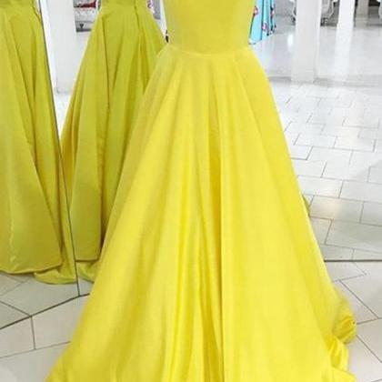 Yellow Prom Dresses,sain Prom Dresses,long Prom..