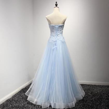 Light Blue Prom Dresses,lace Tulle Prom..