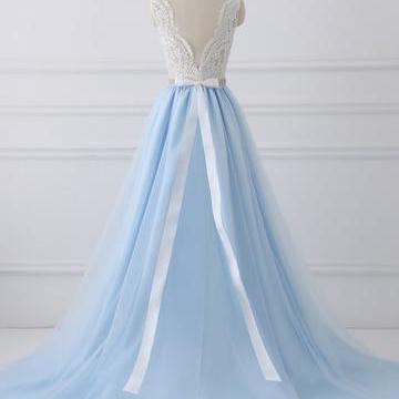 Sky Blue Long Elegant Prom Dresses For..
