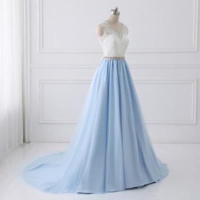 Sky Blue Long Elegant Prom Dresses For..