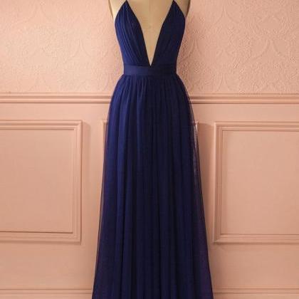 Long Royal Blue Open Back Prom Dresses,simple..