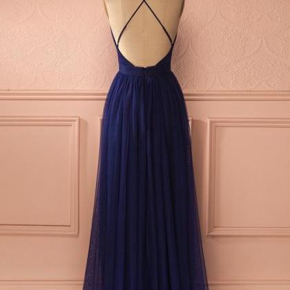 Long Royal Blue Open Back Prom Dresses,simple..