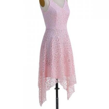 Simple Spaghetti Straps A-line Pink Lace Prom..