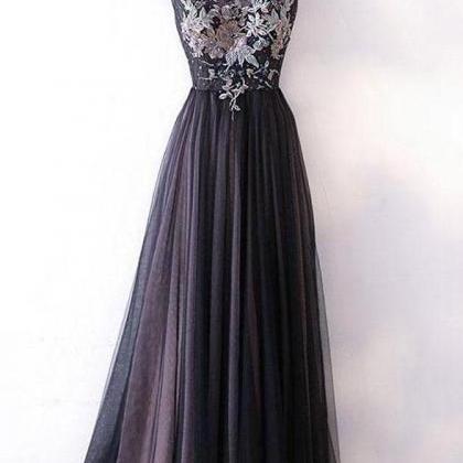 Floor Length Long Lace Tulle Simple Prom..