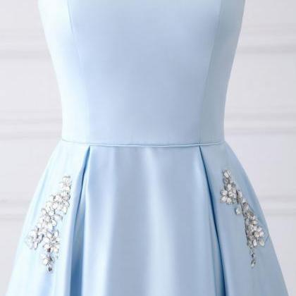 Charming Strapless Lace Up Prom Dresses,sky Blue..