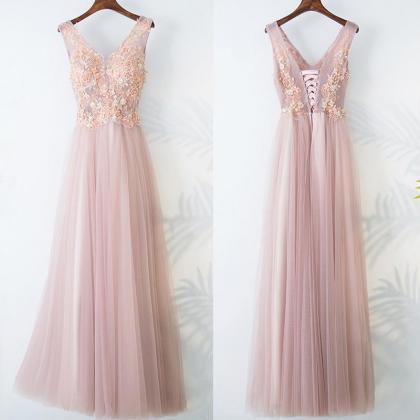 Pink Long A-line Prom Dresses,simple Lace Up Prom..