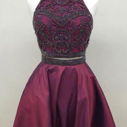 A Line Two Piece Vintage Maroon Homecoming..