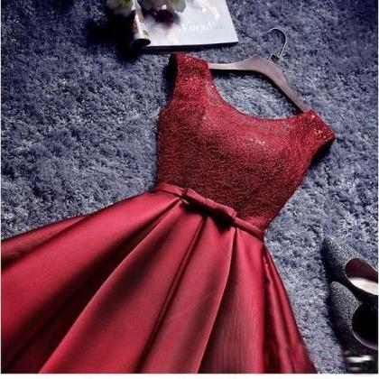 A Line Red Scoop Homecoming Dresses,satin..