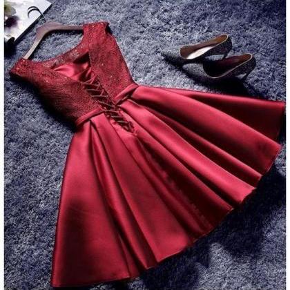 A Line Red Scoop Homecoming Dresses,satin..