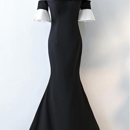 Chic Black And White Off Shoulder Prom..