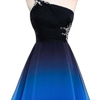 A Line Ombre Blue And Black Homecoming Dresses,..