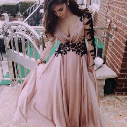 Pretty Pink V-neck Evening Dress，prom Dress For..