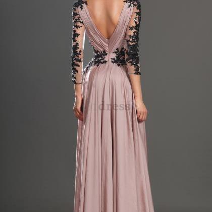 Pretty Pink V-neck Evening Dress，prom Dress For..