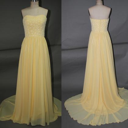 Elegant Yellow Sweetheart A-line Floor Length Prom..