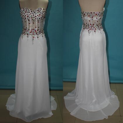 White Long Prom Dresses, Straps Prom Gowns,beaded..