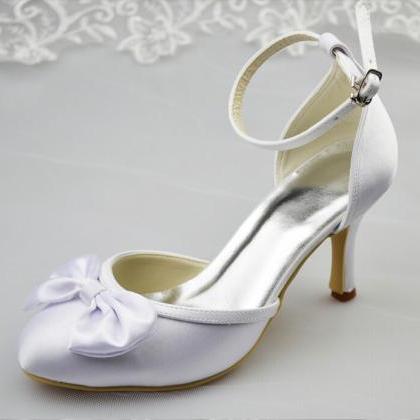  Close Pointed Toe White Satin High..
