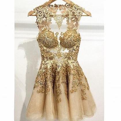 Appliques Short/mini Homecoming Dresses,gold Party..