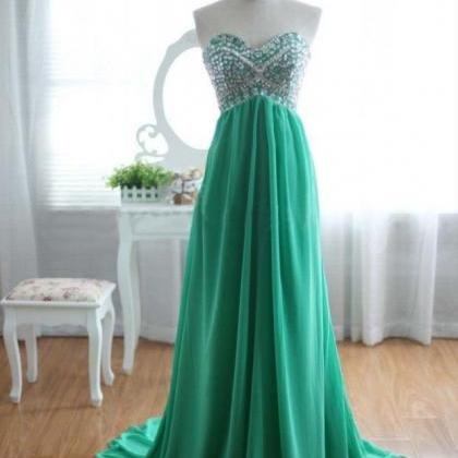 Green A-line Beading Prom Dresses,sweetheart..