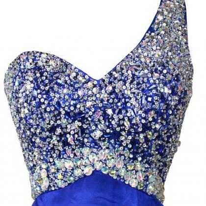 The Royal Blue Backless One Shoulder Beading Prom..