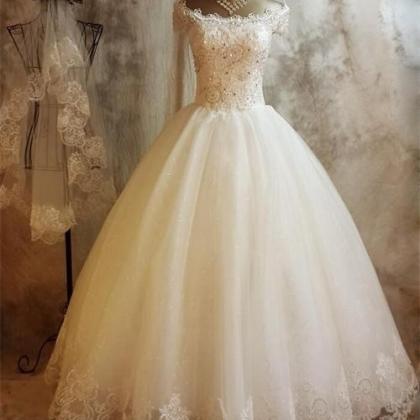 Long Ball Gown Lace Wedding Dresses,beaded Back Up..