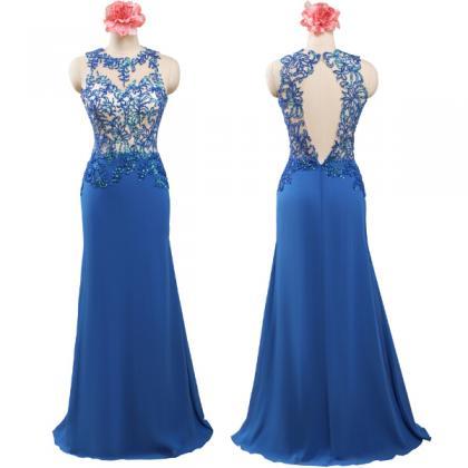 Newest Royal Blue Long Prom Dresses,lace Prom..