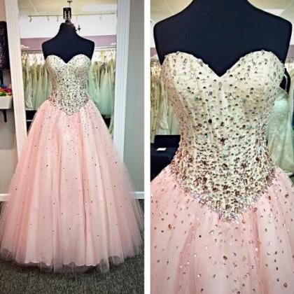 Pink Long Ball Gown Prom Dresses,sweetheart Beaded..