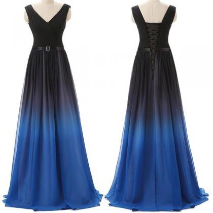 Design Gradient Chiffon Long Prom Dresses,v-neck..
