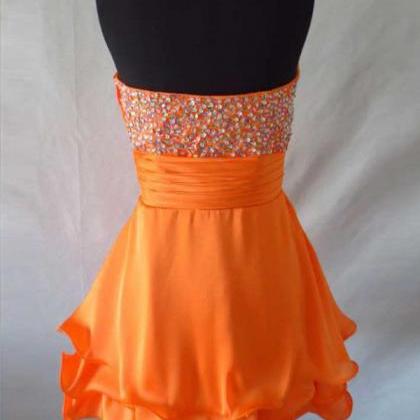 Orange Chiffon Homecoming Dresses,cute Cocktail..