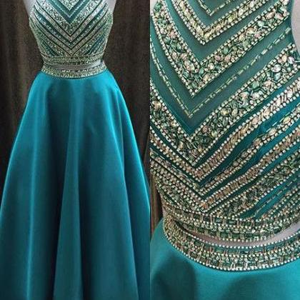 Long Beading A-line Prom Dresses,modest Two Pieces..