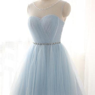 Simple Light Blue Short Tulle Homecoming Dresses,..