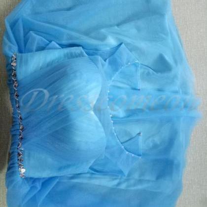 Simple Light Blue Short Tulle Homecoming Dresses,..