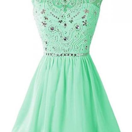 Green Chiffon Homecoming Dresses,handmade Girly..