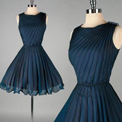 Navy Blue Short Chiffon Homecoming Dresses,classy..