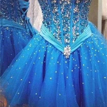 Blue Strapless Beaded Homecoming..