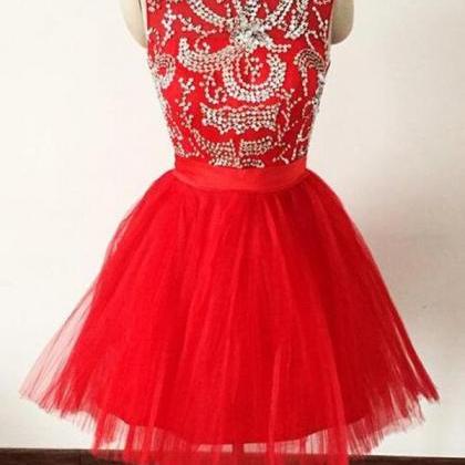 Red Short Handmade Homecoming Dresses,sparkly..