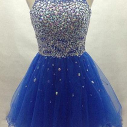 Blue Tulle Colorful Beads Homecoming..