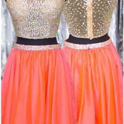 Sparkly Coral Chiffon Homecoming Dresses,cocktail..