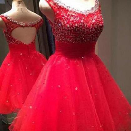 Red Handmade Beaded A-line Homecoming Dresses,open..