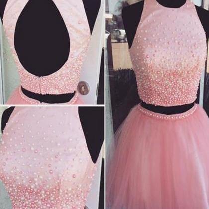 Pink Beading Tulle Short Prom Dresses,homecoming..