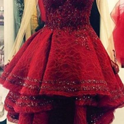 Burgundy Lace Sweetheart Homecoming Dresses,a-line..