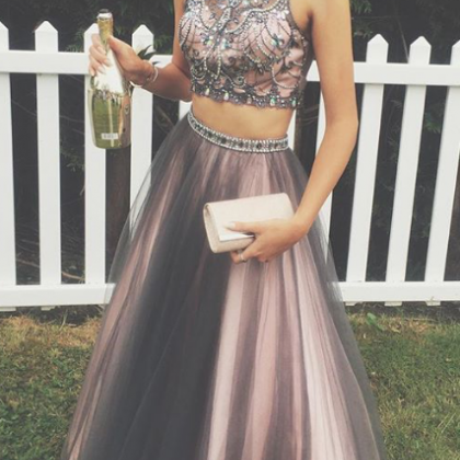 Two Pieces Prom Dresses,a-line Tulle Prom..