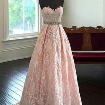 Pink Sweetheart Lace Prom Dresses,lace Up Prom..
