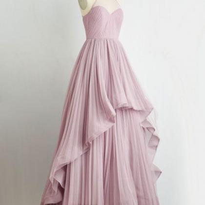 Pink O-neckline Long Prom Dresses,princess..