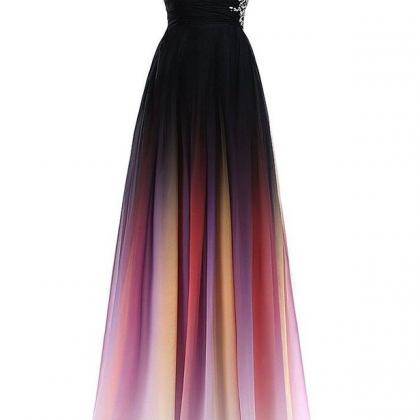 One Shoulder Long Ombre Chiffon Prom..