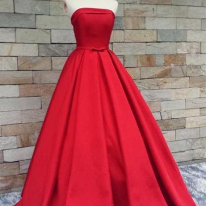 Red Satin Prom Dresses,strapless Long Prom..
