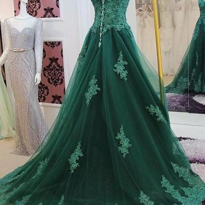 Sweetheart Long Lace Prom Dresses,green Sweep..