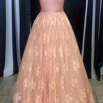 Spaghetti Straps Pink Lace Prom Dresses,girly..