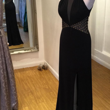 Halter Backless Long Black Prom Dresses,sexy..
