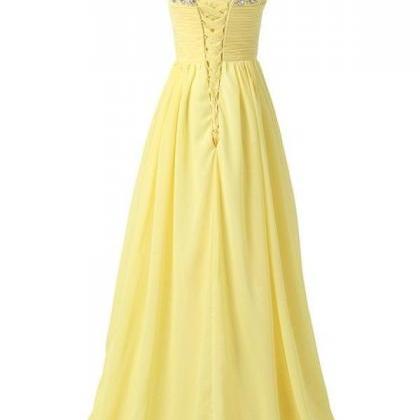 Bridesmaid Dresses,sweetheart Long Yellow Chiffon..